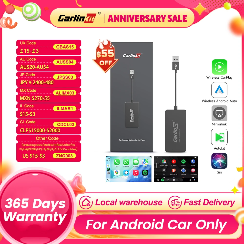 Wireless CarPlay Dongle for Android Car Wireless Android Auto Carlinkit Car Play iOS Mirror Screen Mirrorlink USB Adapter CCPA