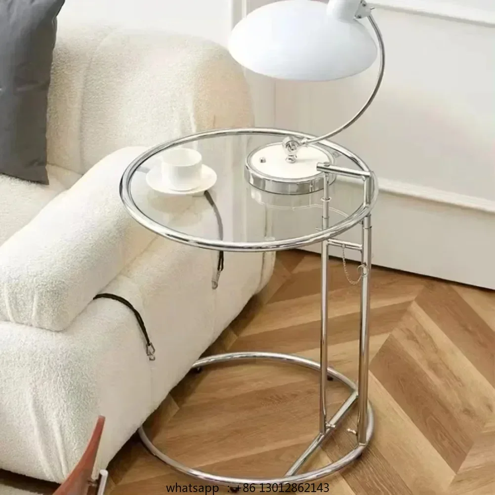 

Nordic C-Shaped Glass Top Coffee Table Stainless Steel Lift Design Adjustable Sofa Side End Table Living Room Furniture