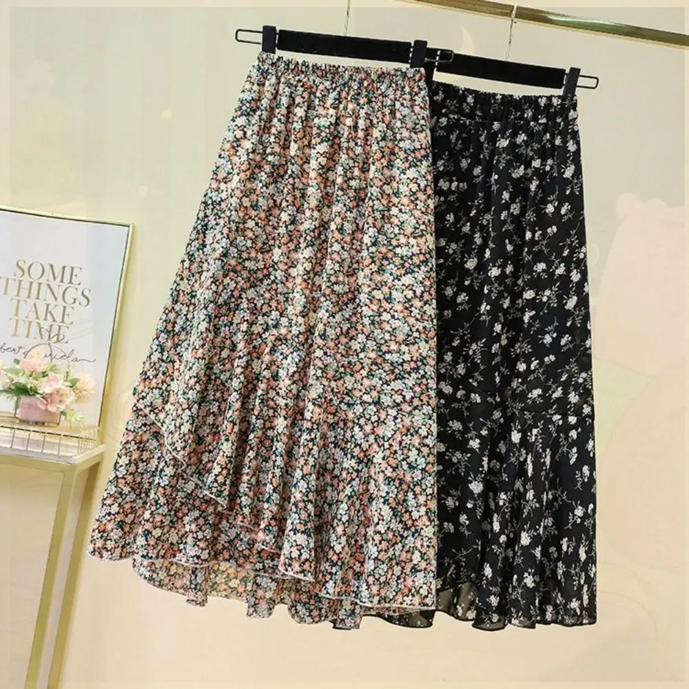 Floral Print A-Line Skirt Polyester Fabric Slim Fit Maxi Skirt Summer Fabric Conceal Hip Design Plus Size Skirt Streetwear
