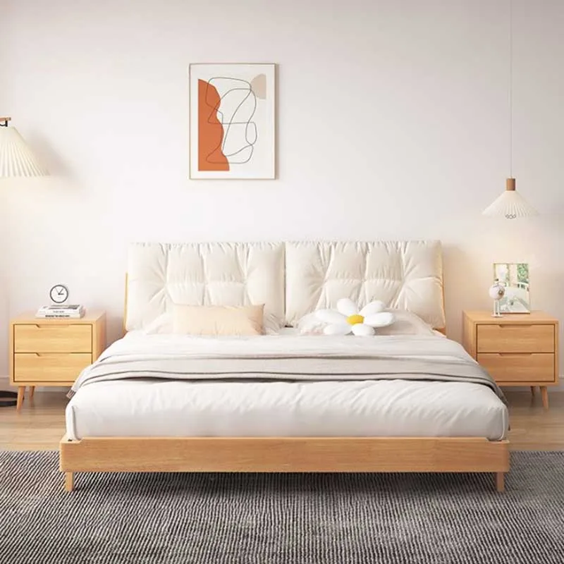 Moldura de cama de carvalho japonês, estilo europeu simples, Cama de madeira para cama queen size, Mobiliário Doméstico Moderno, Matrimonio