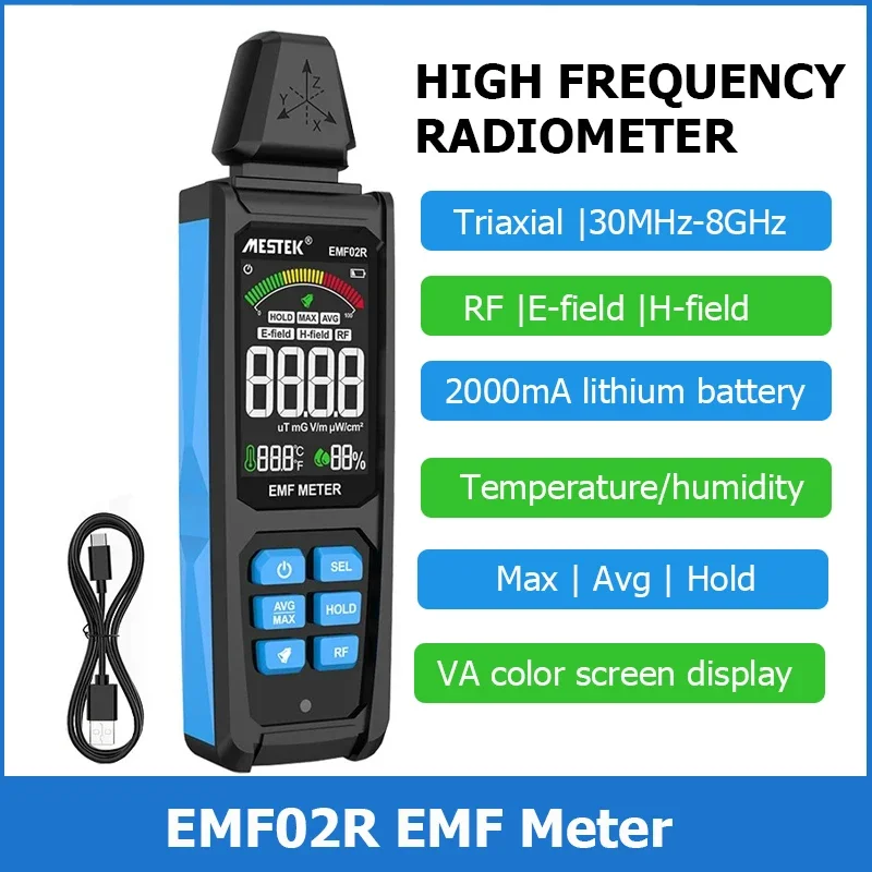 

EMF Meter Electromagnetic Field Radiation Detector 30Mhz~8GHz High Frequency Radiometer Tester Radio Frequency Warn Meter