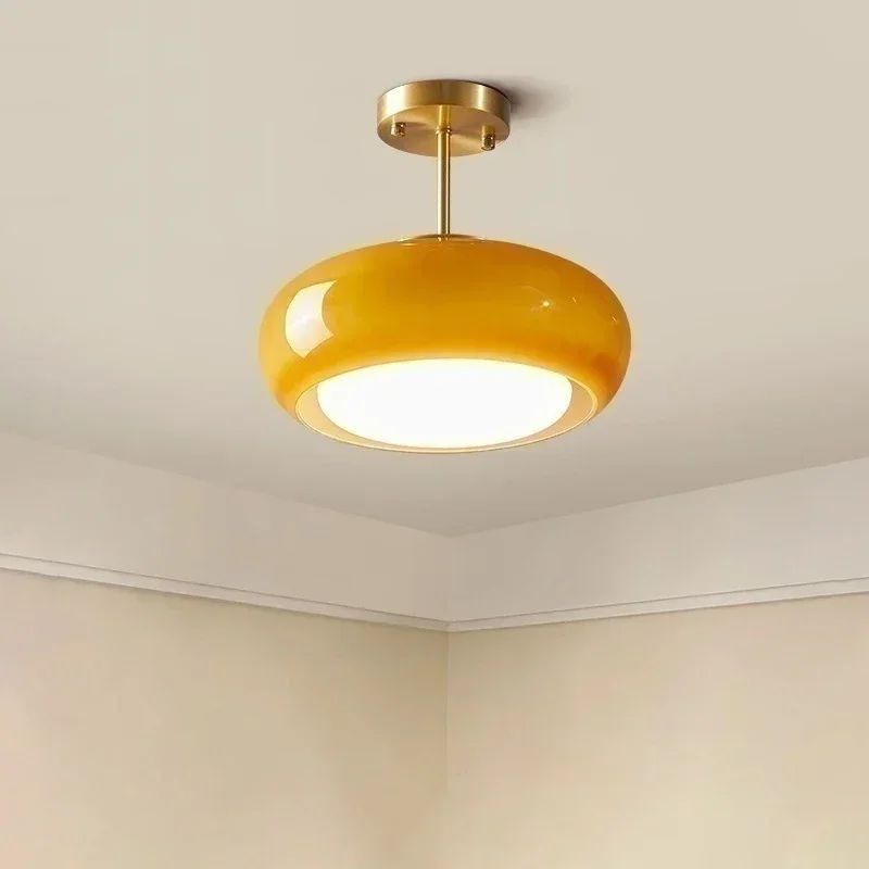 Lampu gantung kuningan kaca Retro untuk lorong kamar tidur lampu belajar samping tempat tidur lampu hias rumah suspensi luminer Salon kilau