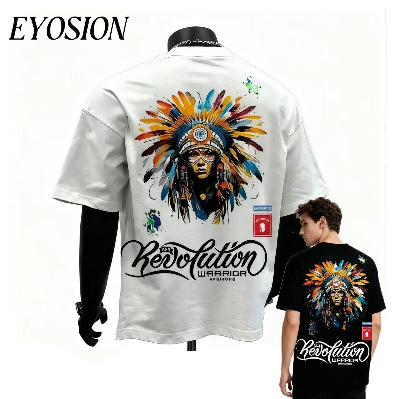 Summer Men's T-shirt 250G Cotton round Neck Short Sleeve Indian Print Loose Classic STop Tee in plus Sizes up to 8XL