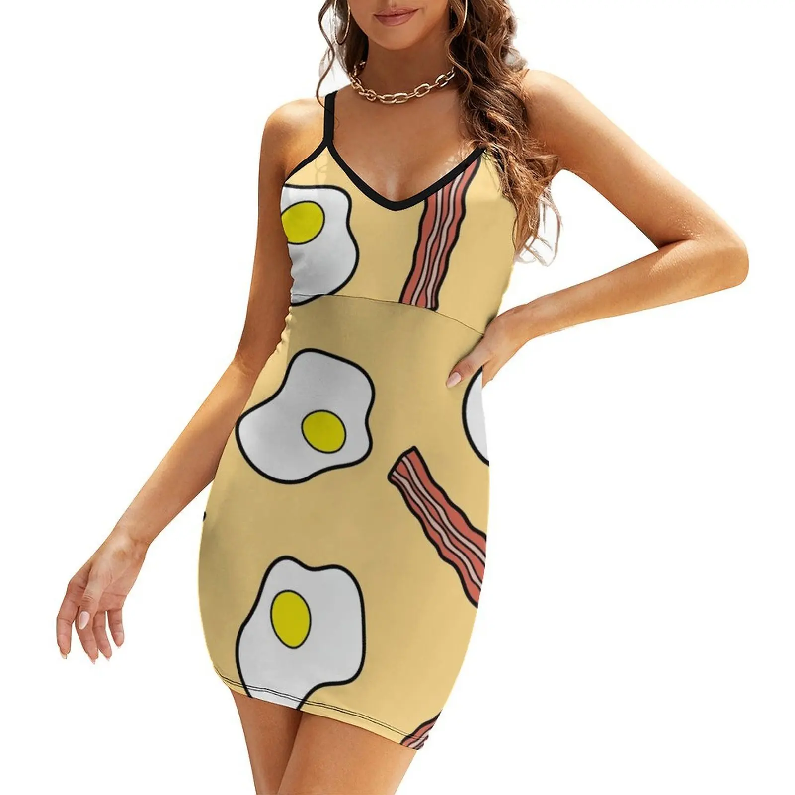 

Bacon and eggs pattern Sling Dress cocktail dresses evening dresses women Dress vintage women's summer dress 2025