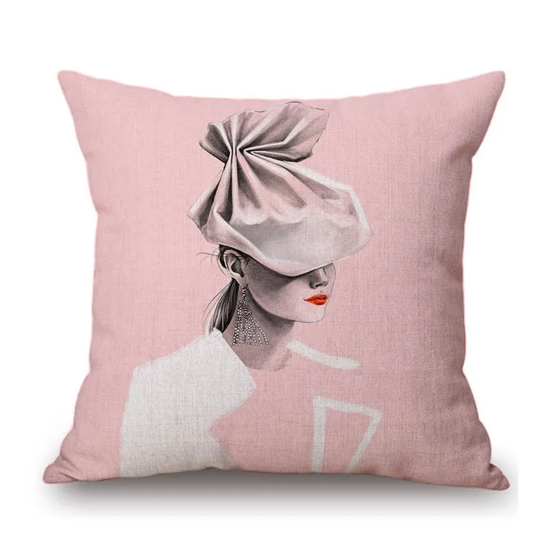 Beautiful Pretty Girl Portrait Sketch Fashion Lady Nordic Home Decorative Sofa Pillow Case Concise Cotton Linen Cushion Cover