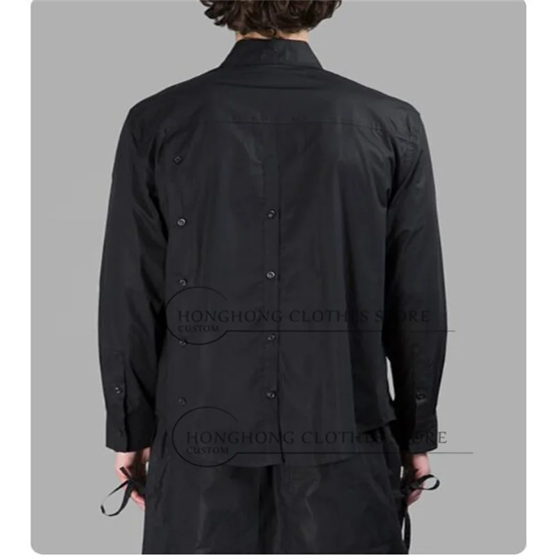 2026 Original design black multi-button creative long-sleeved shirt - 100% cotton spring-autumn high-quality men's clothing