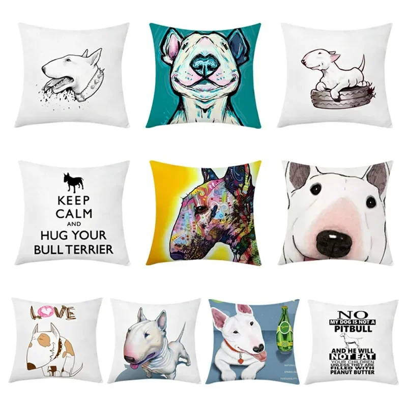 Funny Cute Bull Terrier Pattern Decorative  Cushions Pillowcase Polyester Cushion Cover Throw Pillow Sofa Decoration Pillowcover