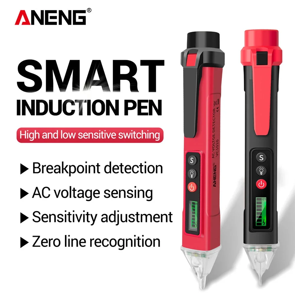 ANENG VC1010 Pena Tester Digital Non-Kontak Meter 12-1000V Sensor Listrik Arus Pensil Uji Detektor Tegangan AC/DC Cerdas