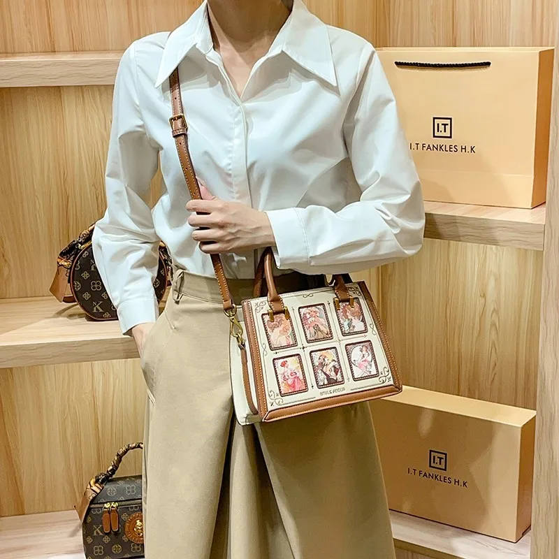 Light luxury brand women\'s handbag 2024 new high-end original fashion designer contrasting color hand-held crossbody shoulder ba