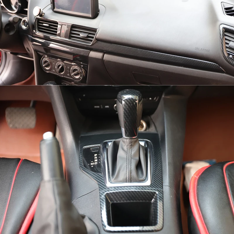 Carbon Fiber Car Interior Accessories For Mazda 3 Axela 2014-2016 Gear Panel Window Lifter Switch Kit Dashboard Cover Refit Part