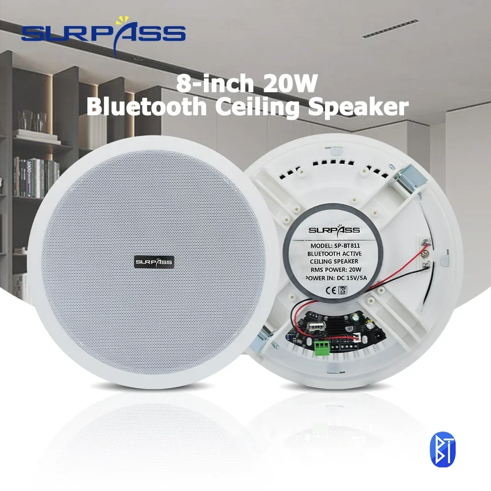 

8'' 20W Ceiling Bluetooth Speaker Built-in Digital Class D Amplifier Roof Ceiling Wall Audio Speaker Dustproof Home Sound System