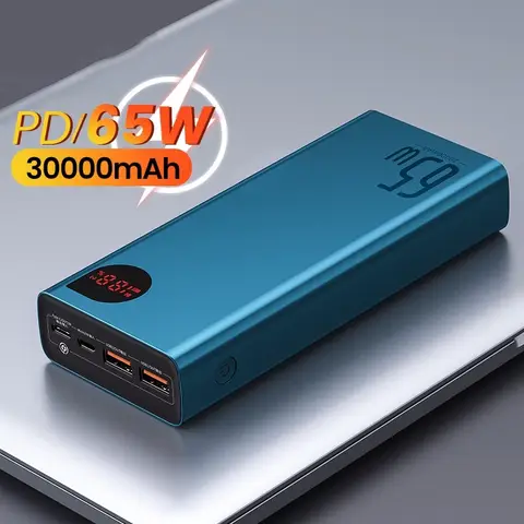 2025: PD 65W 전원 은행 30000mAh QC4.0 iPhone Xiaomi Macbook PoverBank 용 휴대용 충전 외장 배터리 충전기 PowerBank