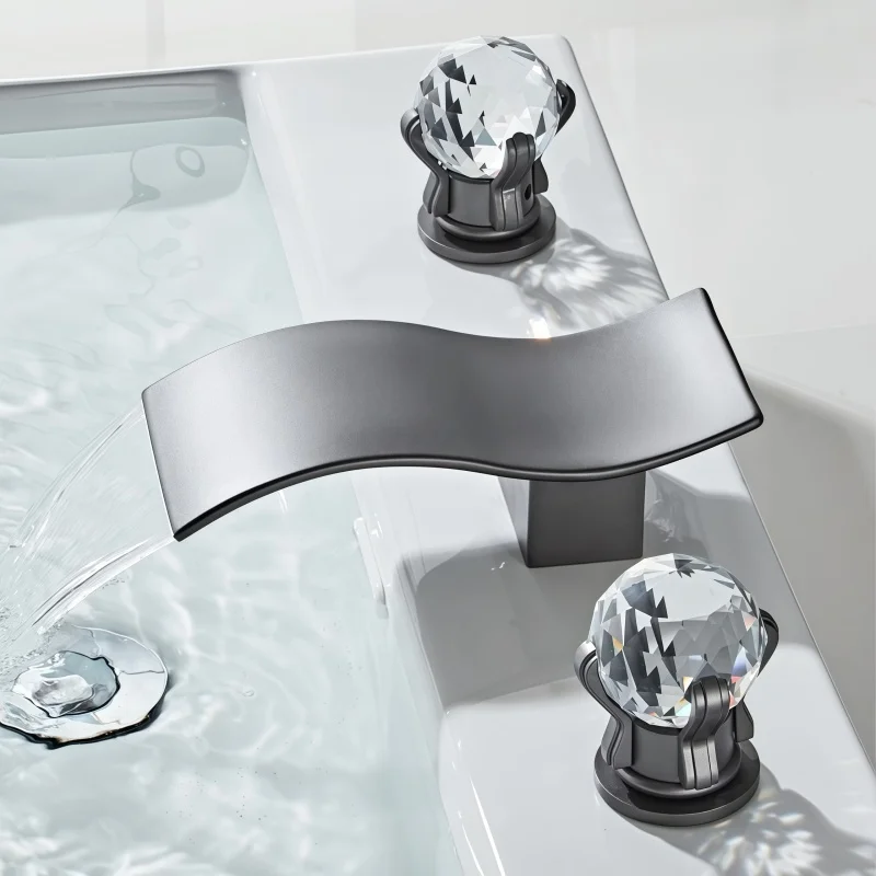 Three-Hole Wash Basin Faucet Short Model Waterfall Style Bathroom Cabinet Bathtub Sink Faucet Hot and Cold Dual Handle