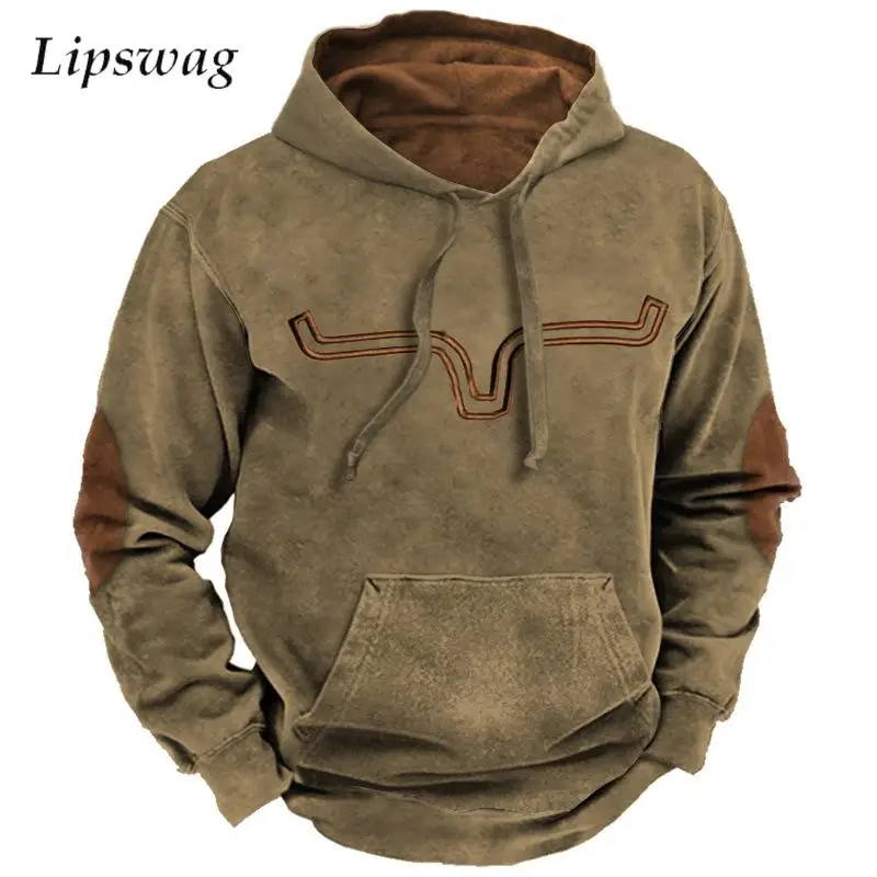 

Vintage Patchwork Long Sleeve Hoodie Mens Tops 2024 Autumn Casual Loose Drawstring Hoodies Fashionable Men Hooded Sweatshirts