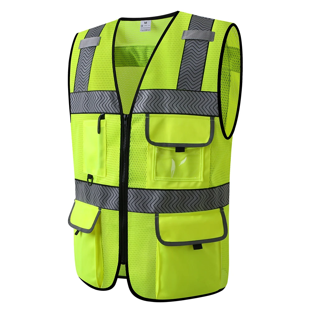 New Lime Green Surveyor's Safety Vest for Men Women Protective Workwear Hi Vis Sleeveless Gilet With Pockets and Zipper