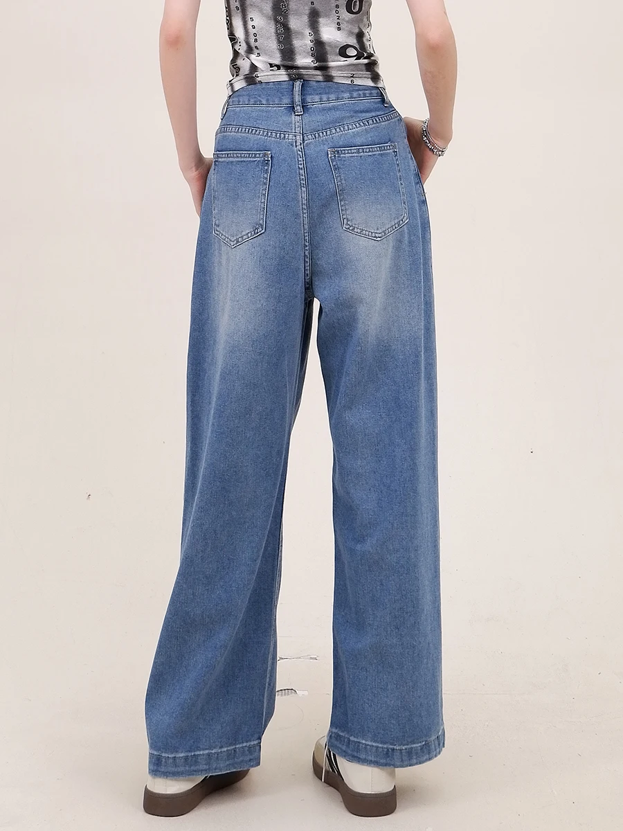 Press-pleated design jeans women's 2024 summer new loose bf high-waisted thin and versatile wide legs