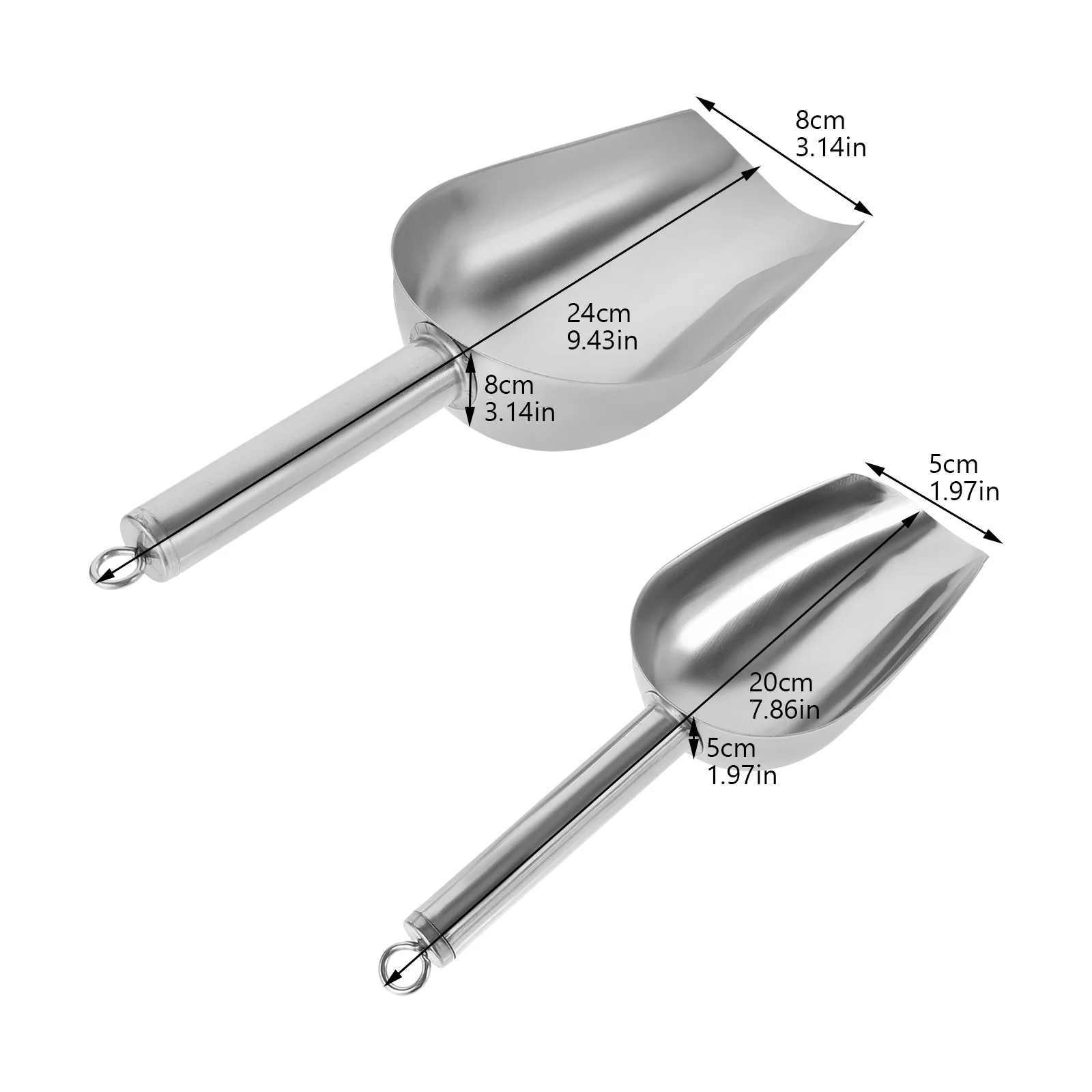 2Pcs Stainless Steel Ice Shovel Multi-Functional Food Scoop Kitchen Tool Ice Cube Storage Scoop Bar Restaurant Use