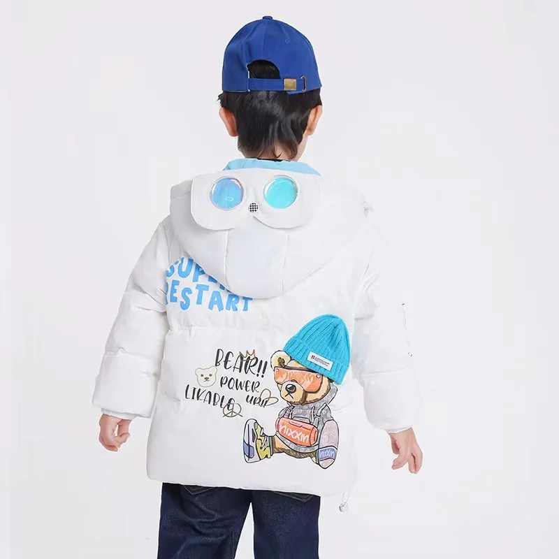 Boys Down Coat Jacket Cotton Outerwear Windbreak 2023 Cartoon Thicken Velvet Winter Warm Christmas Gift Children's Clothing