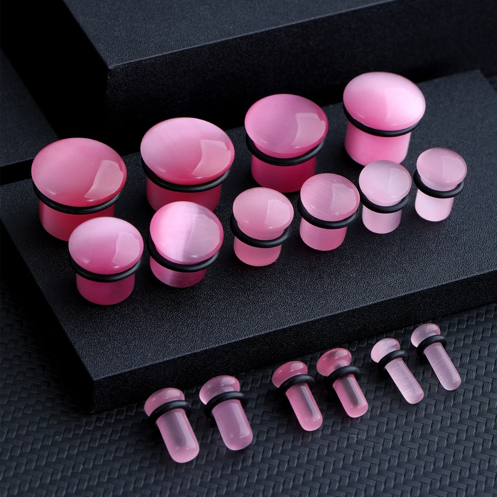 2pcs Jelly Pink Quartz Stone Ear Plugs and Tunnels Single Flared Stone Earring Piercings Ear Gauges Expander Body Jewelry 4-16mm