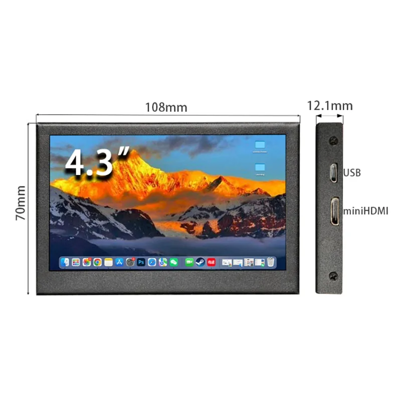 4.3 Inch mini Small Screen Display HDMI 800x480 IPS Secondary LCD Monitor Metal Shell With Support For Windows PC Laptop