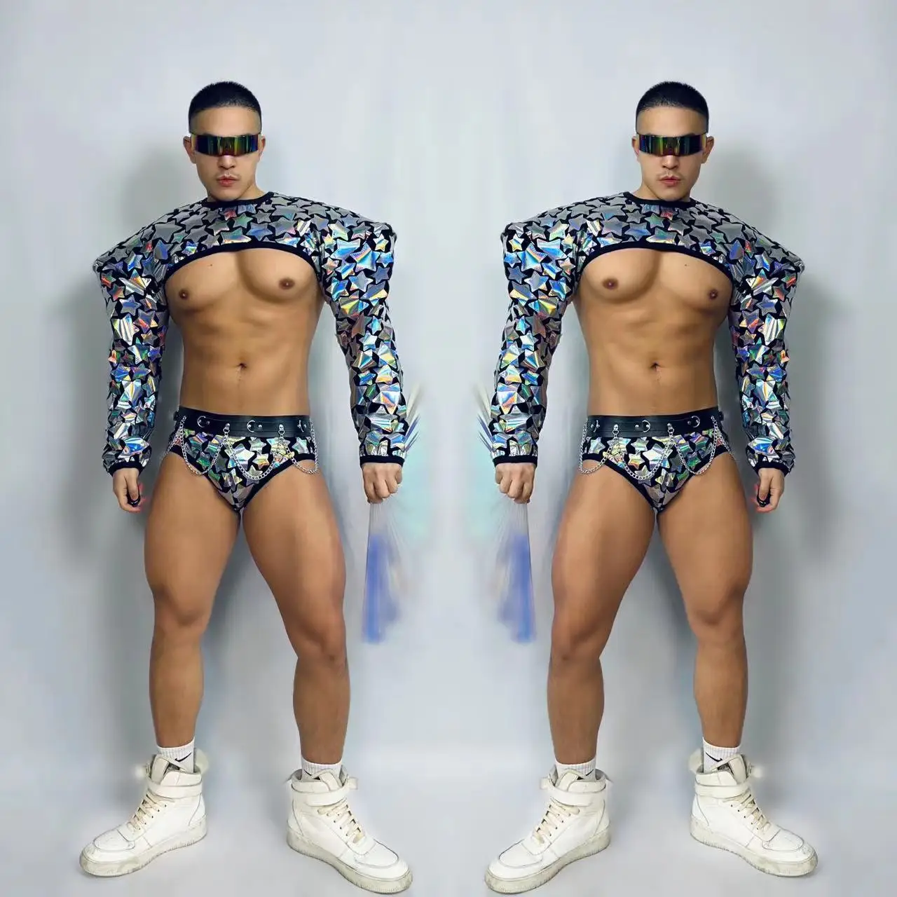 

sexy Technology show men Mirror Sequins Muscle Man Pole Dance Outfits Club Party Show Performance costume Bar Nightclub