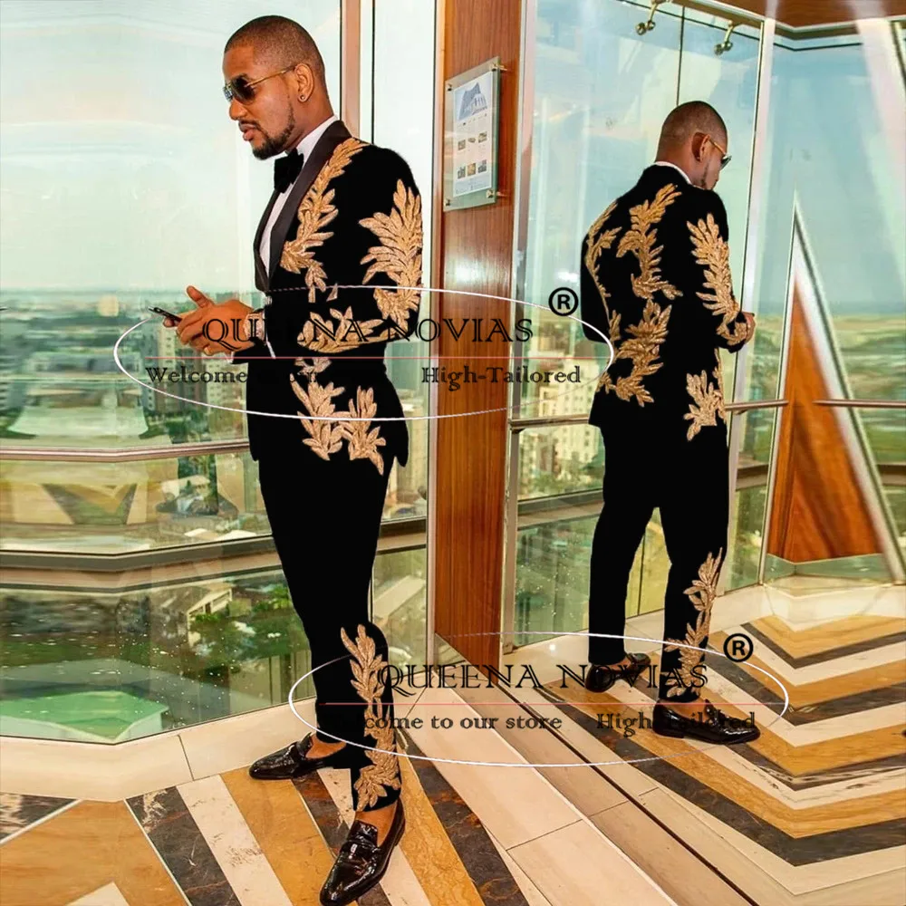 

Элегантные мужские шикарные костюмы, мужские деловые вечерние золотые блестящие аппликации с блестками, пиджак для выпускного вечера, индивидуальные шаль с лацканами, свадебные смокинги для жениха