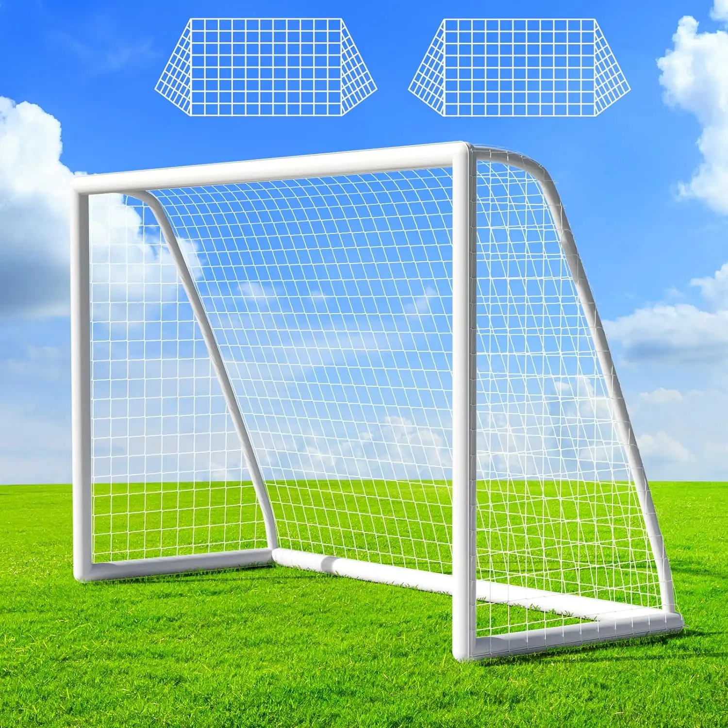 

Soccer Goal Set 10x6.5ft for Backyard Portable Soccer Goal Ground Stakes for Kids, Adults Weatherproof PVC Frame, 2xFootball Net