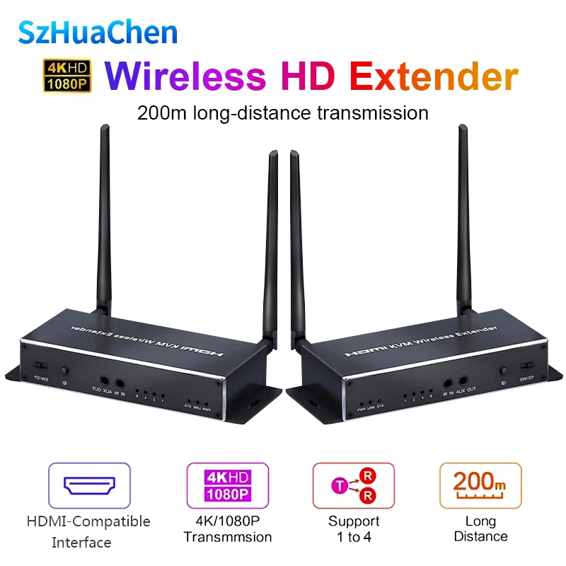 Estensore KVM HDMI wireless 4K 200m HDMI USB KVM Estensore wireless Trasmettitore e ricevitore audio video