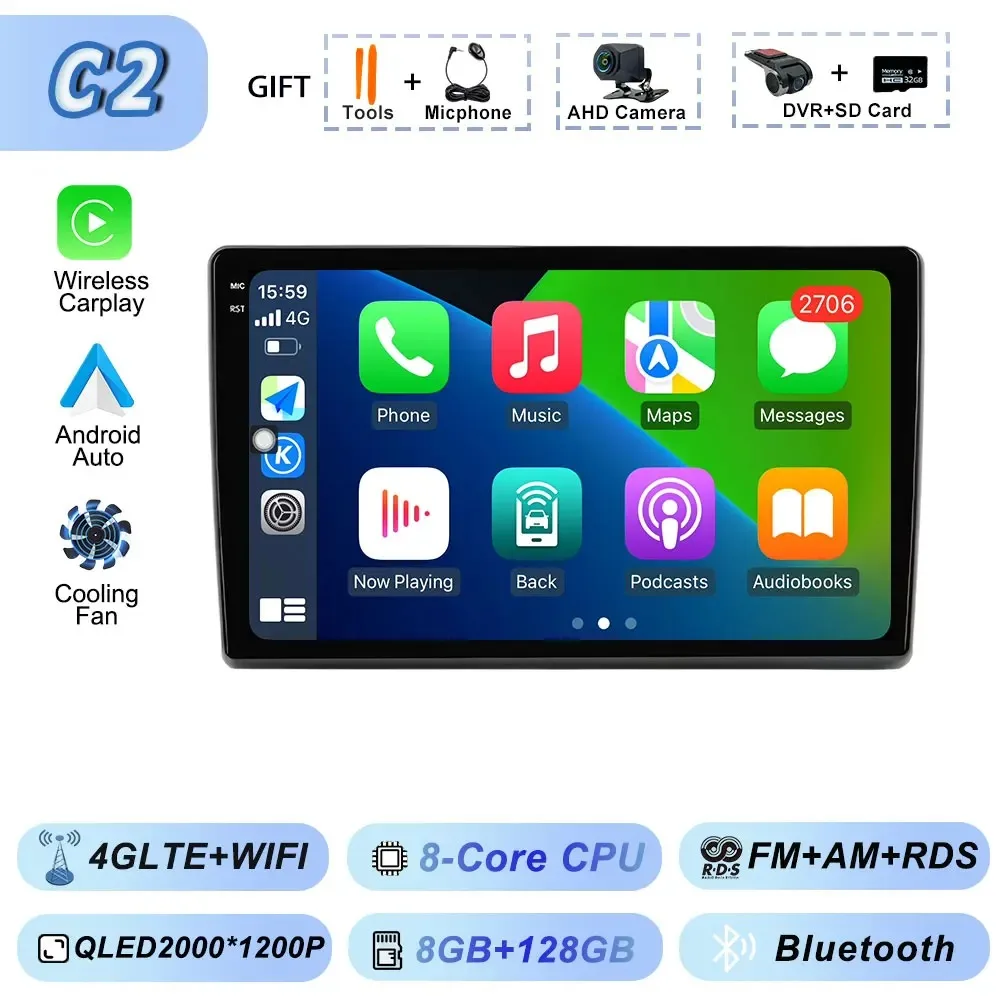 Video Speler Carplay Autoradio voor Fiat Ducato 2007 2008 2009 2010 2011 2012-2015 Android 15 Stereo multimedia BT Auto Android