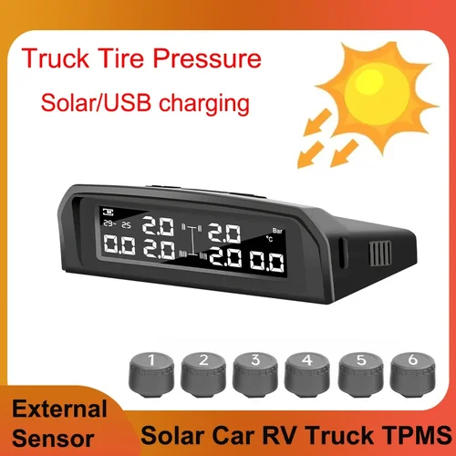 Camión 6 ruedas presión de neumáticos Sensor Solar TPMS monitoreo de seguridad sistema de alarma de temperatura carga USB con impermeable