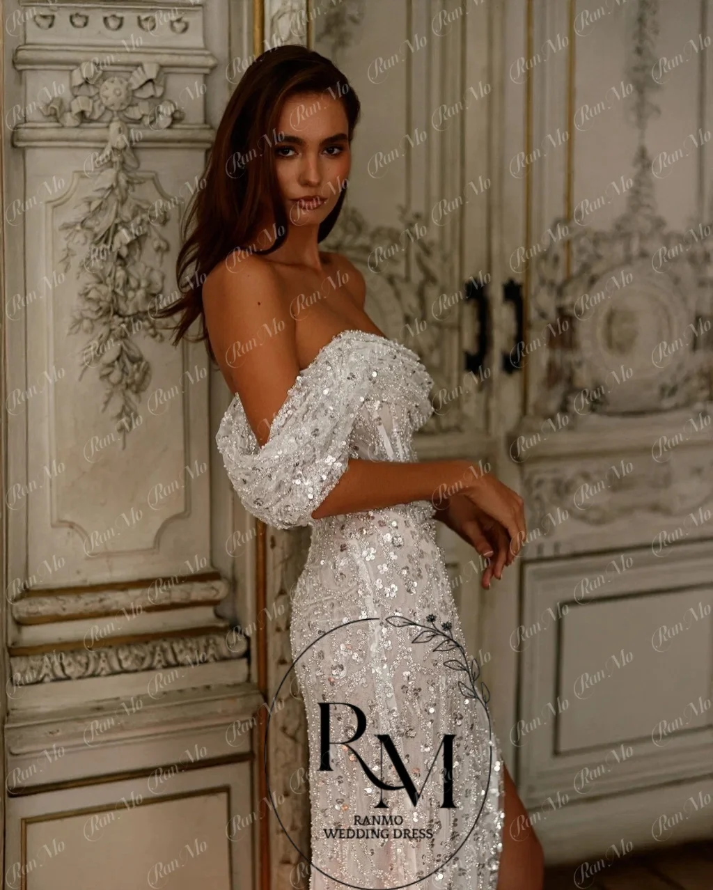 Ranmo Sexy Mermaid Women Wedding Dress Customized Off The Shoulder Sleeveless Bridal Gowns Mopping Length Ball Vestido De Novia
