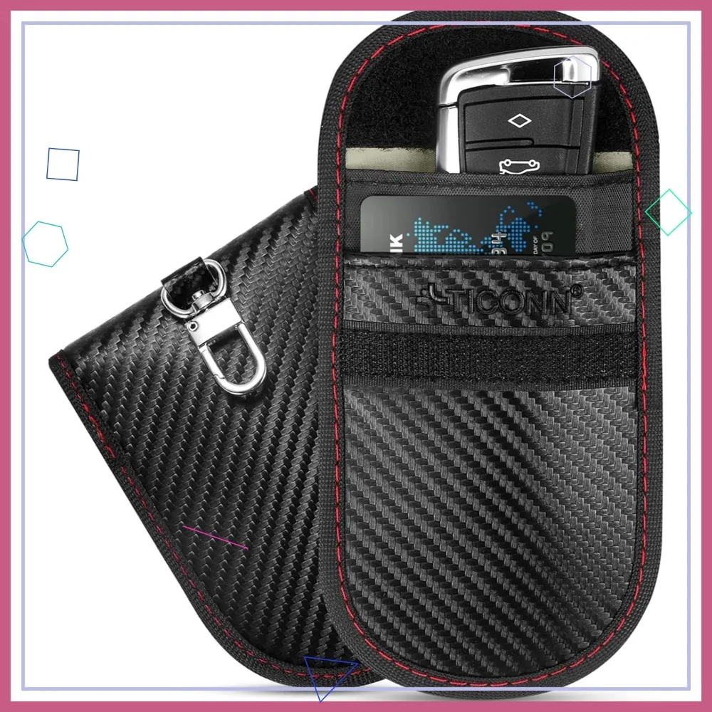 2-Pack Faraday Bag for Car Key Fob Signal Blocking, RFID Anti-Theft Pouch, 3.5x5.0 in, Carbon Fiber