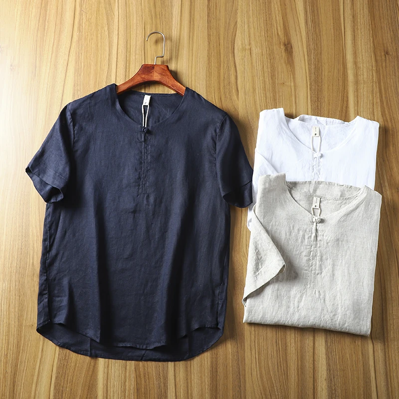  Series Men's Ultra-Thin Linen T-Shirt round Neck Short Sleeve Breathable Comfortable Summer Fashion Urban Style