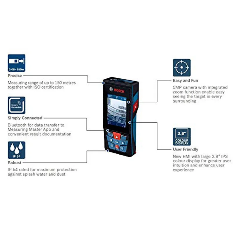 BOSCH GLM150C High Precision Handheld Infrared Laser Electronic Ruler Bluetooth Connectivity Remoting Simple Operation