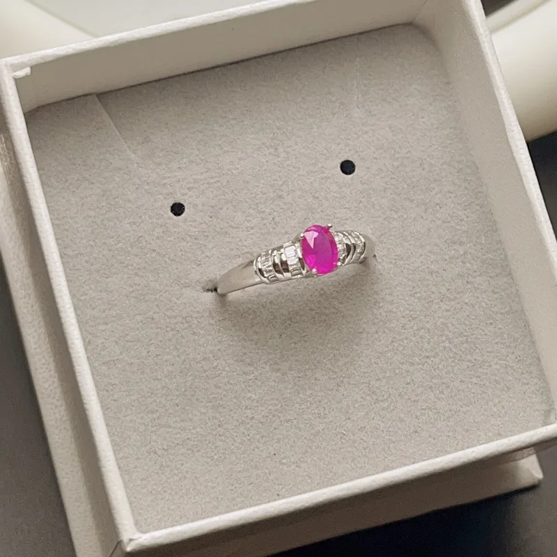 0.5ct Natural Ruby Engagement Ring for Woman 4 Mm*6 Mm SI Grade Ruby Silver Ring Solid 925 Sterling Silver Ruby Wedding Jewelry