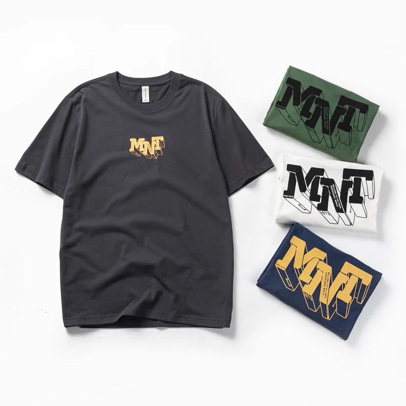 

Summer New American Retro Short-sleeved O-neck Double-sided Letter Printed T-shirt Men's Fashion 100% Cotton Washed Casual Tops