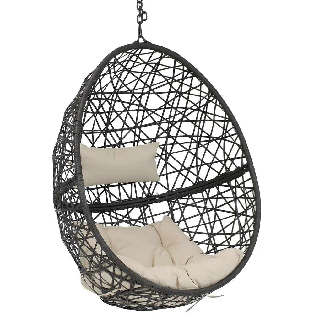 

Caroline Hanging Resin Wicker Egg Chair - 265-Pound Weight Capacity, Removable Beige Polyester Cushions, Customized