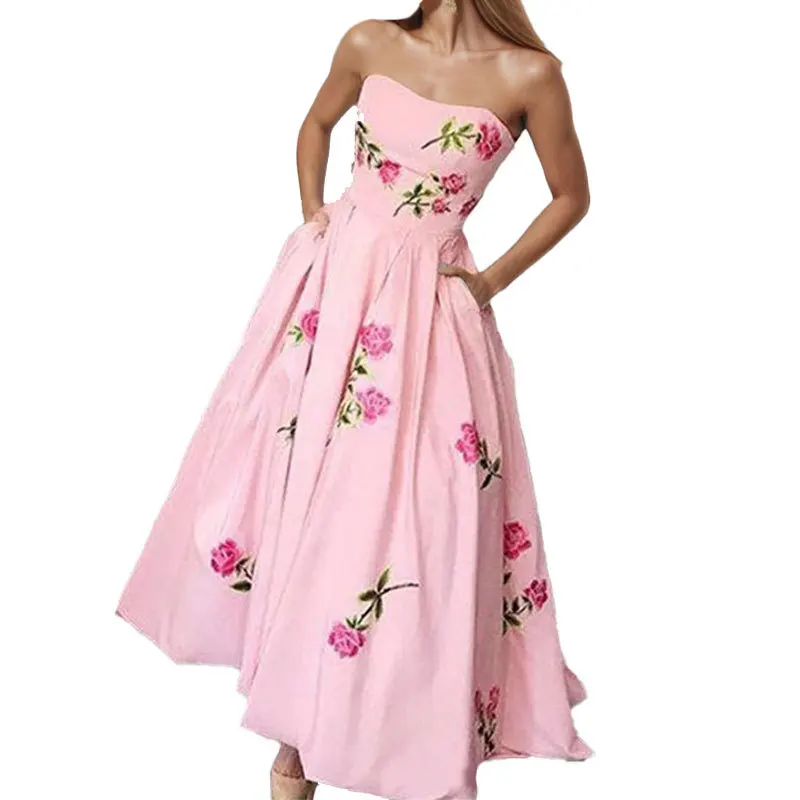 2025 Summer Womens Fashion Casual Sexy Party Dress For Women's Camping Vacation Versatile Style Pocket Floral Print A-line Dress