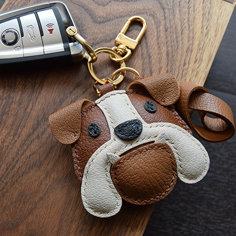 Handmade Leather Bulldog KeyChain Bag Charm