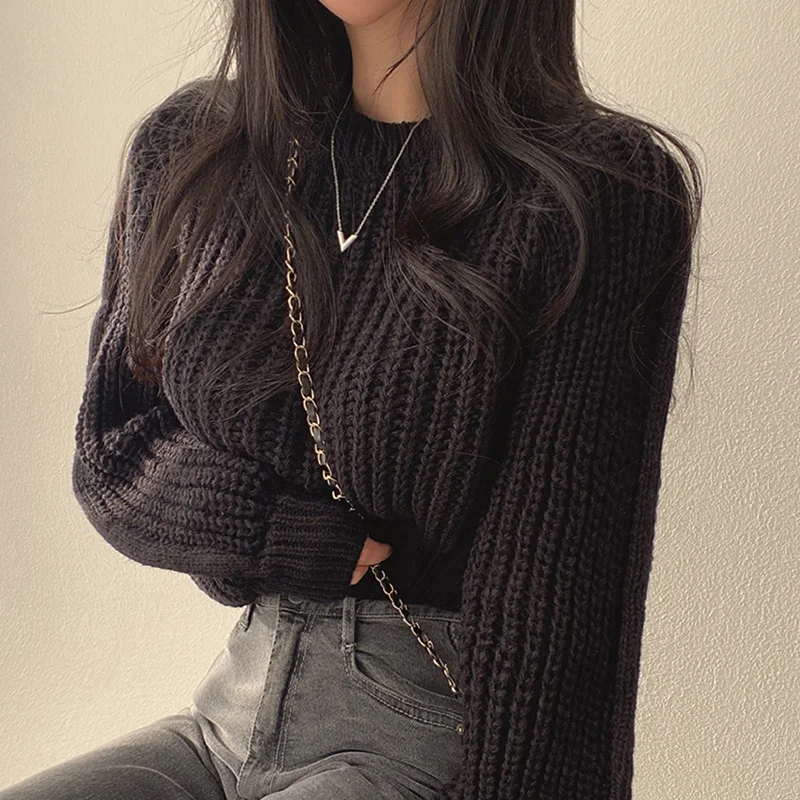 Sweet Women Knitted Sweater 2022 Loose Simple O-Neck Long Sleeve Pullovers Autumn Chic Vintage Sweaters