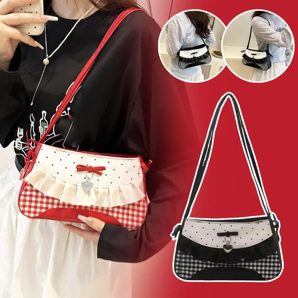 

Korean Hundred Lace Bowknot Shoulder Bag Cute Ladies Armpit Bag Polka Dot Cherry Print Girls Crossbody Bag 2025 New
