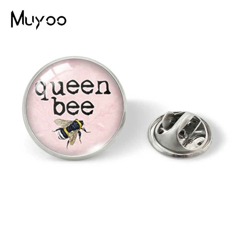 2024 New Arrival Fashion Be Kind Cute Animal Bee Pattern Glass Dome Round Collar Pin Handcraft Jewelry Lapel Pins