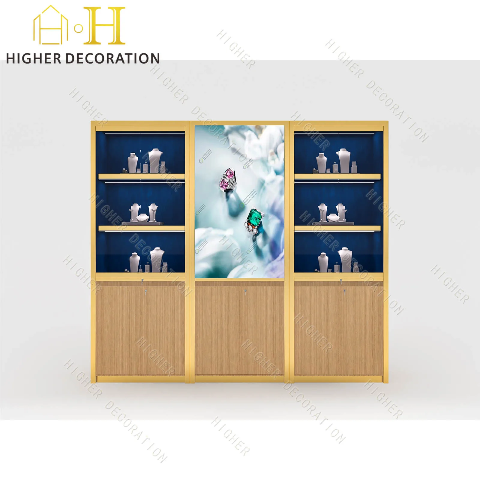 Gabinete de joyería moderno personalizado para joyería con iluminación LED con almacenamiento para escaparate de joyería