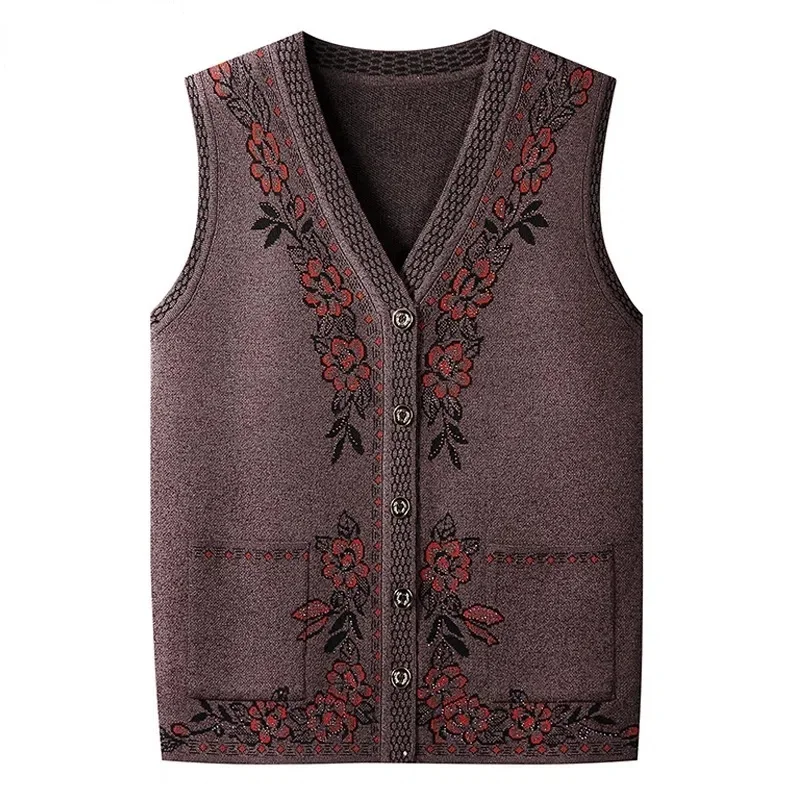 Gilet lavorato a maglia da donna anziana di mezza età di grandi dimensioni primavera autunno maglione senza maniche cappotto madre gilet giacca