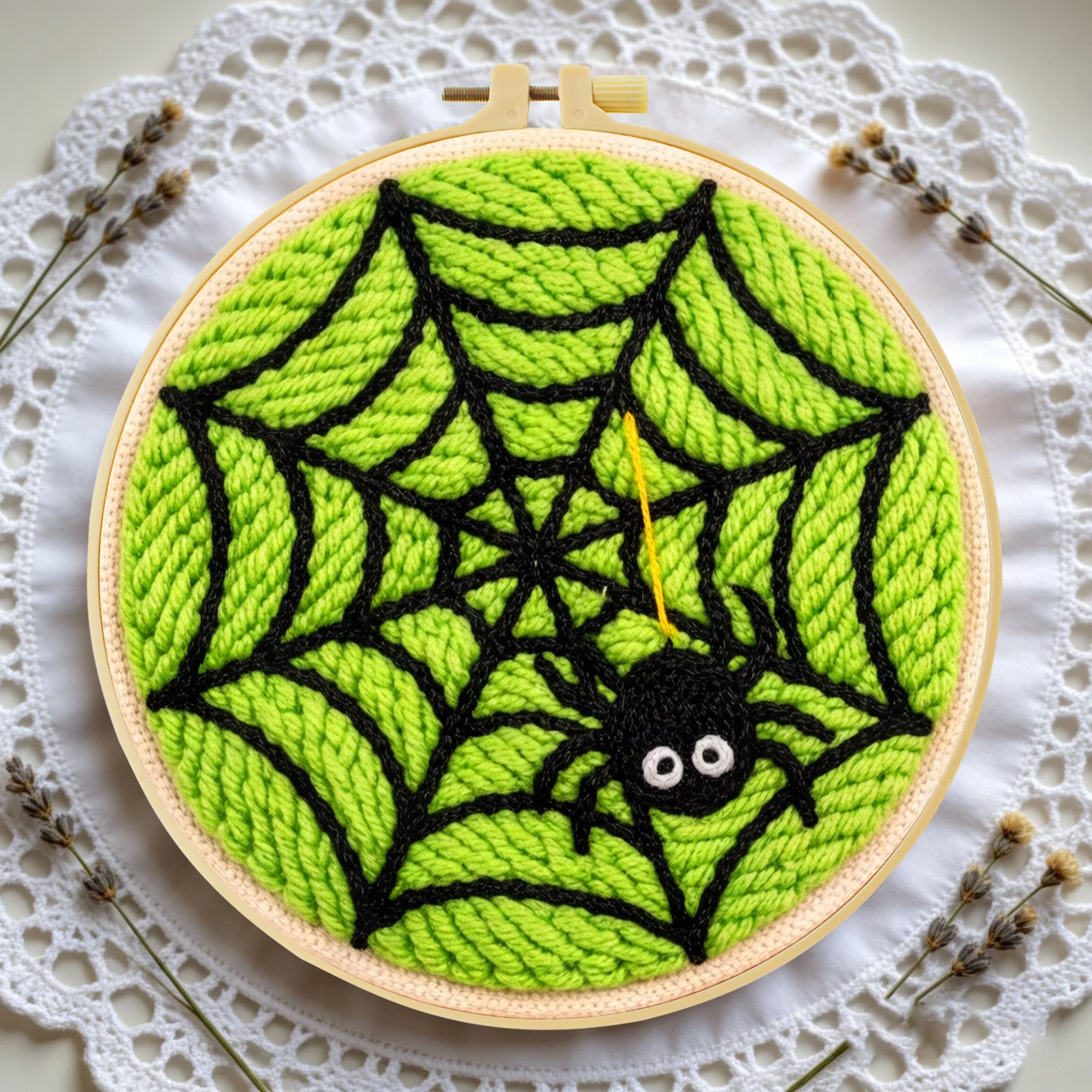 Halloween-Themen-Punch-Needle-Set 20x20cm 1 Stück Gruseliger Kürbis-Geist Stickerei-Set DIY-Bastelset für Heimdekoration und Süßes oder Saures Party – Detail 4