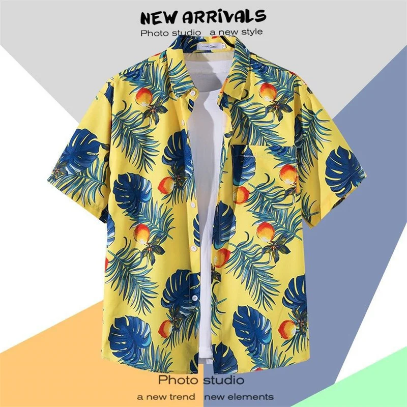 Men's Hawaiian Printed Shirt Summer Thin Beach Vacation Lapel Short Sleeve Cardigan Floral Shirts Men Vintage Casual Loose Tops