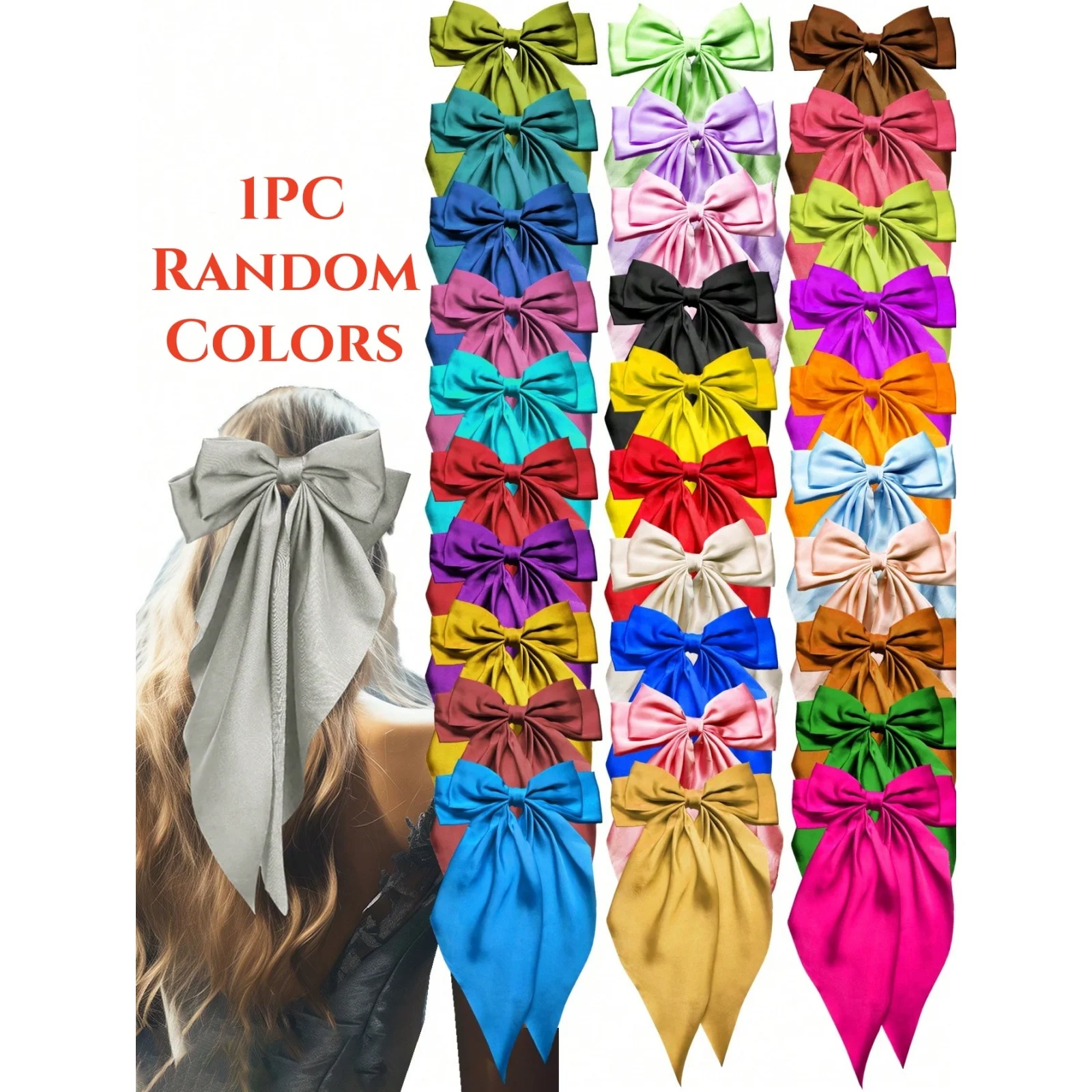 16pcs Random Color French Hair Bows Vintage Large Bow Hair Clips, Elegant Metallic Hair Clips Hair Accessories Value Pack, For B