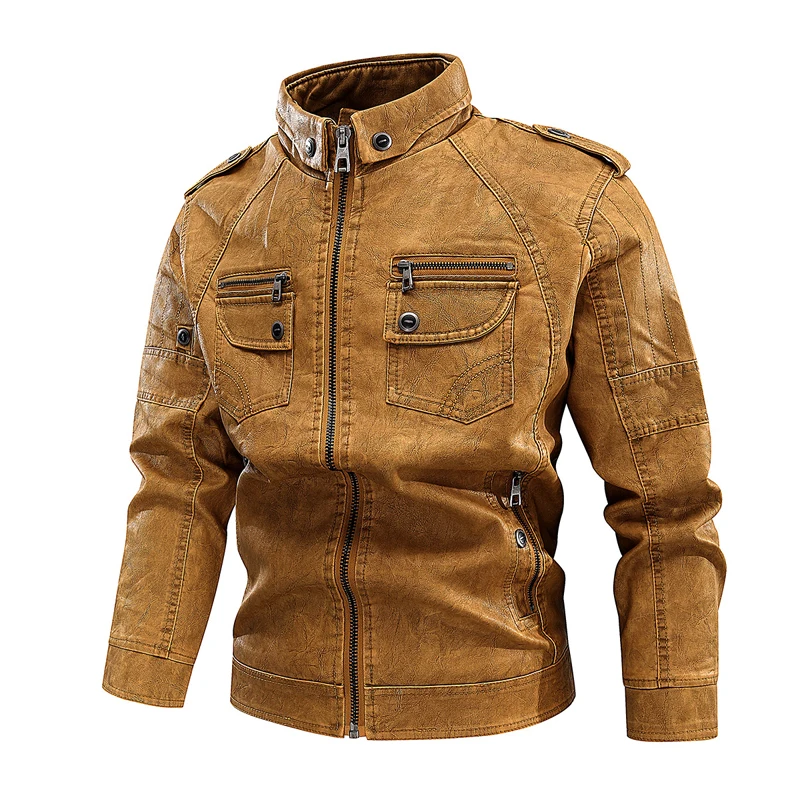 Herbst Winter Herren Pu Lederjacke Mode männlich Retro Fleece warm Motorrad Leder mäntel Herren Trend Biker Lederjacken