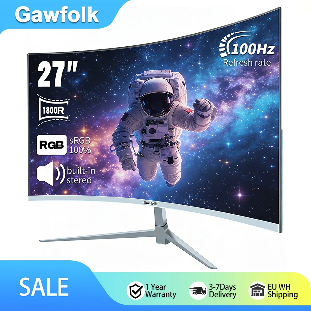 Monitor sin marco de 27 pulgadas FHD (1920x1080) 100Hz, pantalla ultrafina para computadora, para oficina en casa, negocios y juegos.