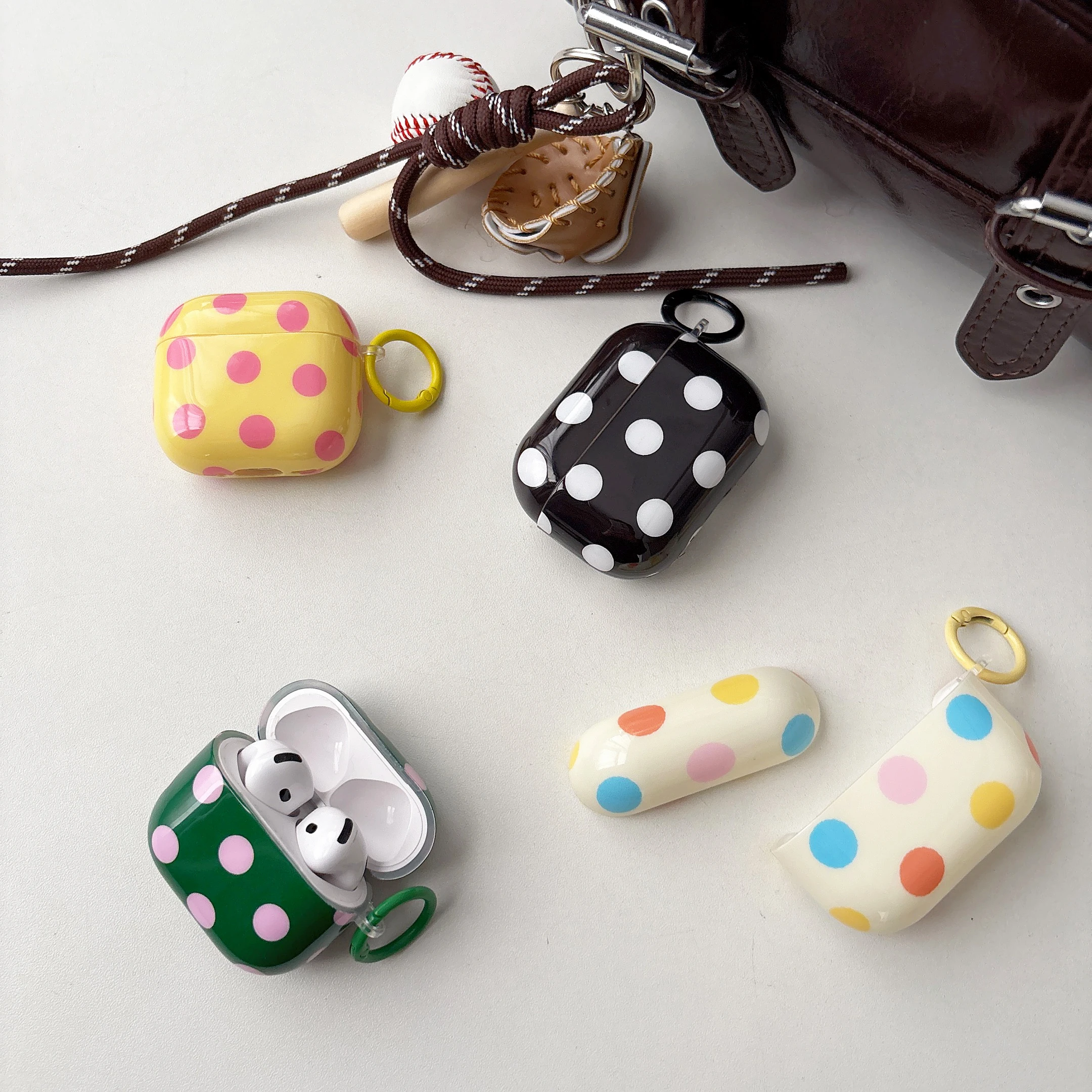 

Красочный глянцевый чехол в горошек для Apple Airpods 1, 2, 3, 4 Pro 2, чехол для беспроводных наушников, зарядное устройство для Airpods Pro 3